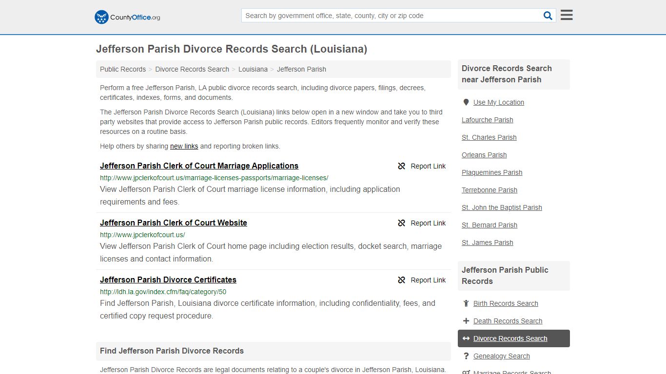 Jefferson Parish Divorce Records Search (Louisiana) - County Office