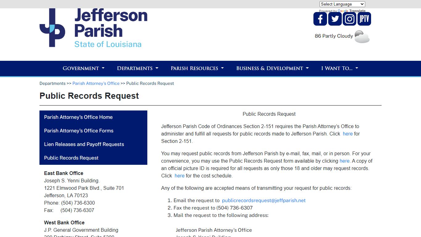Public Records Request - Jefferson Parish, Louisiana