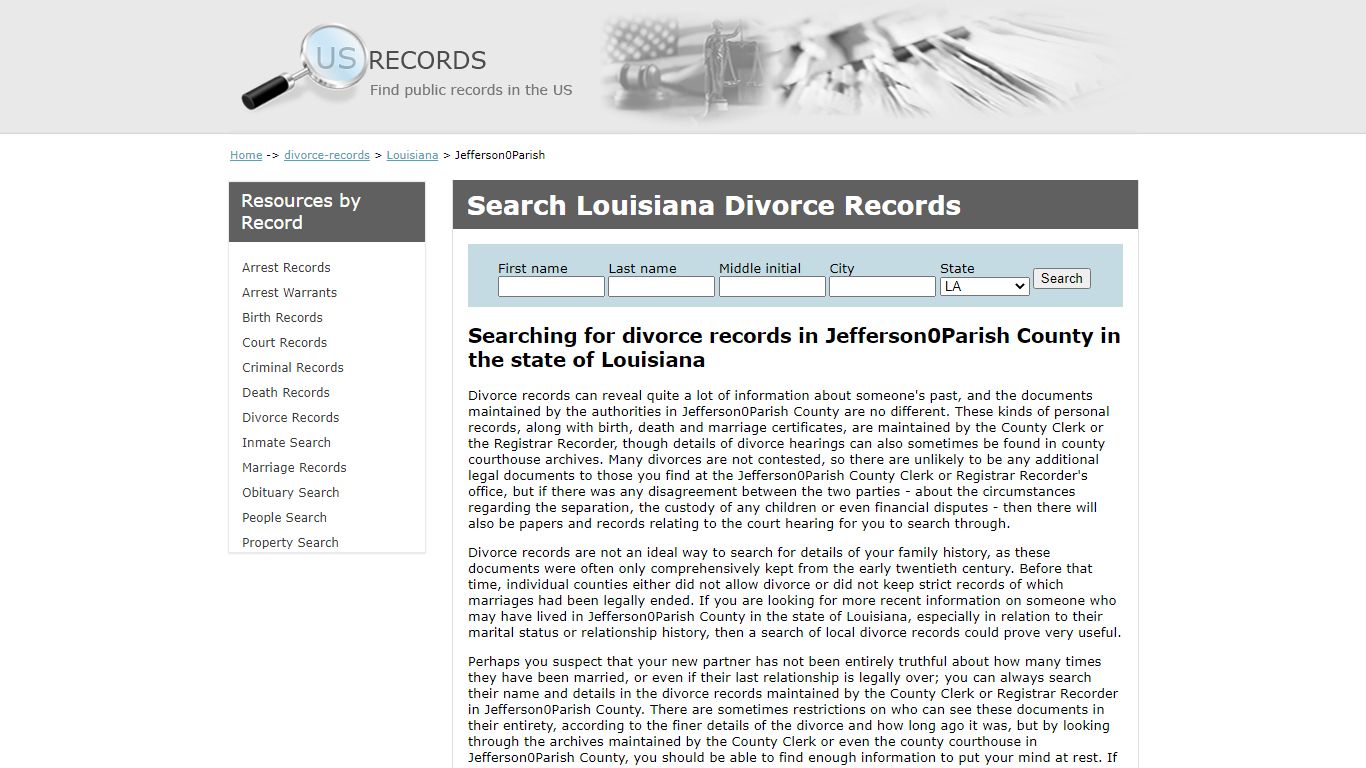 Search Divorce Records Jefferson Parish Louisiana | US Records